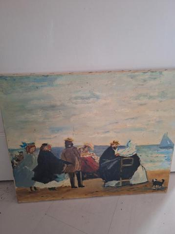 Schilderij - Strandgezicht met figuren beschikbaar voor biedingen