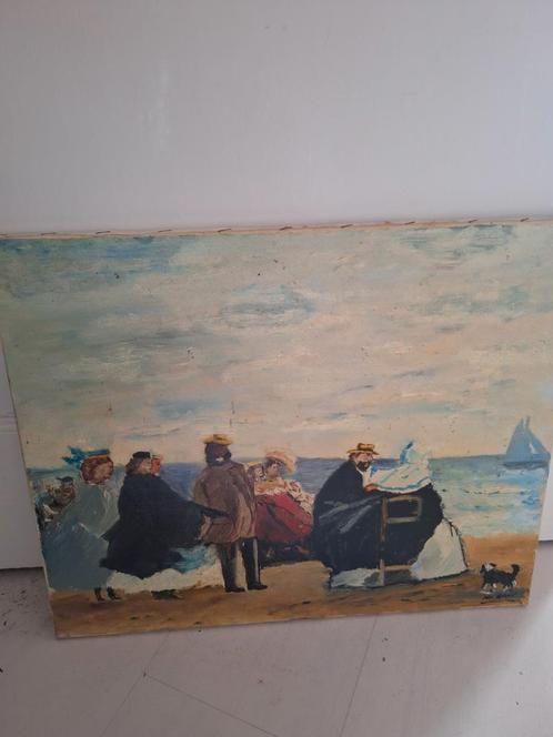 Schilderij - Strandgezicht met figuren, Antiek en Kunst, Kunst | Schilderijen | Klassiek, Ophalen of Verzenden