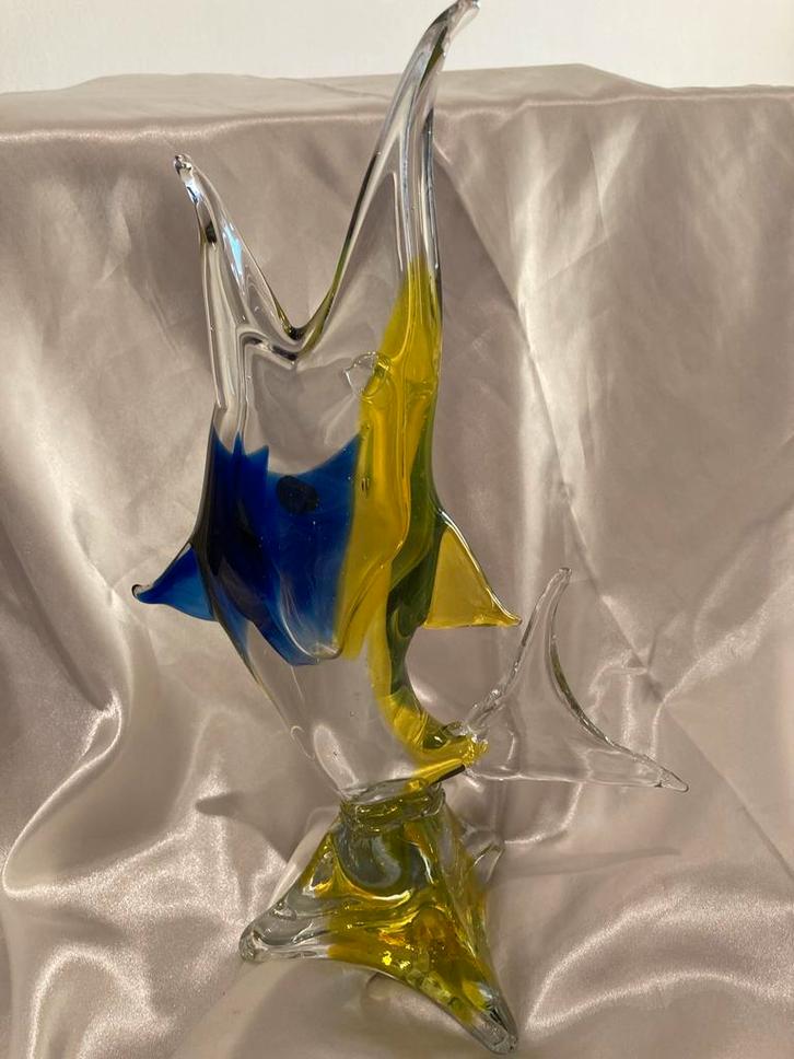 Murano Glaskunst Zwaardvis Blauw/Geel - Puntgaaf, Antiek en Kunst, Antiek | Glas en Kristal, Ophalen of Verzenden