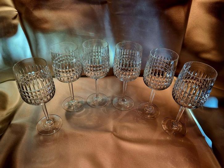 6 ANTIEK KRISTALLEN FACET GESLEPEN RODE WIJN GLAZEN, Antiek en Kunst, Antiek | Glas en Kristal, Ophalen of Verzenden