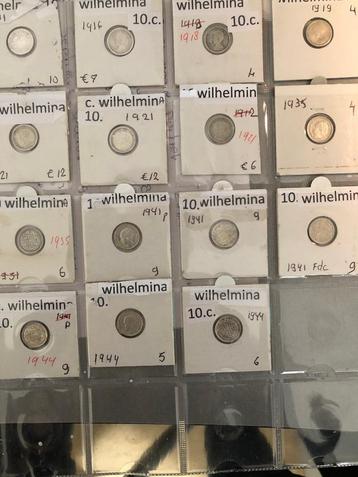 15 zilveren Wilhelmina dubbeltjes 1911/1944 beschikbaar voor biedingen