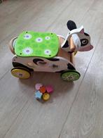 Houten loop-koe met blokjes, Ophalen of Verzenden, Gebruikt, Duw- of Trekspeelgoed