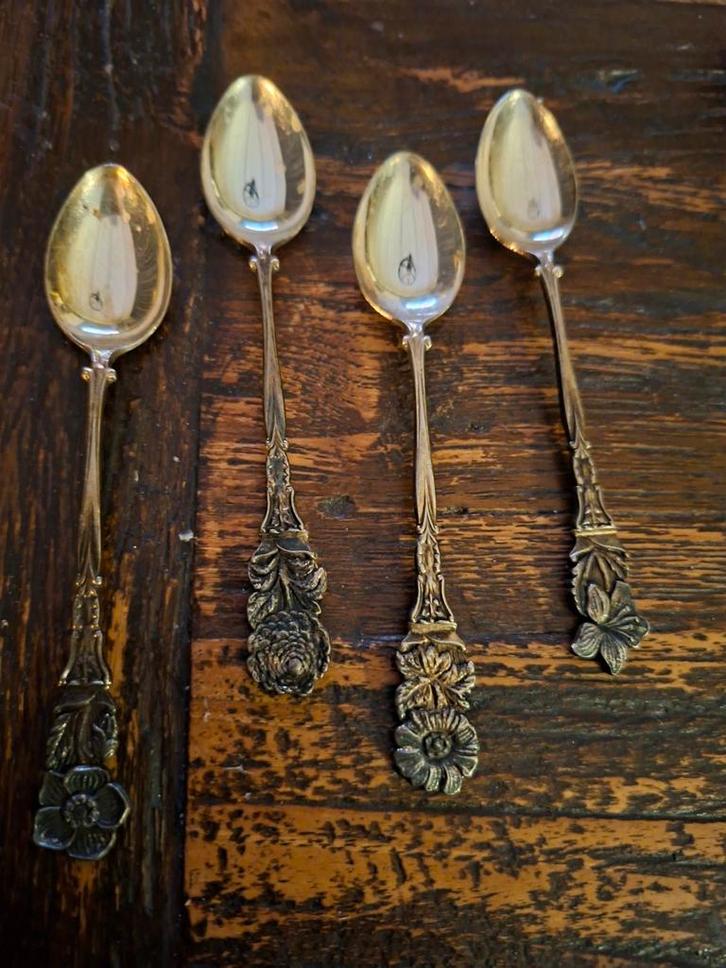 Antieke verzilverde lepels - set van 4, Antiek en Kunst, Antiek | Bestek, Ophalen
