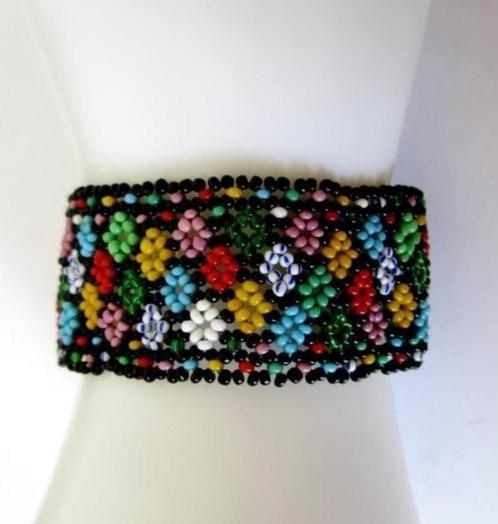 Vintage prachtige kleurrijke zaad kraal gehaakte armband, Sieraden, Tassen en Uiterlijk, Armbanden, Zo goed als nieuw, Verzenden