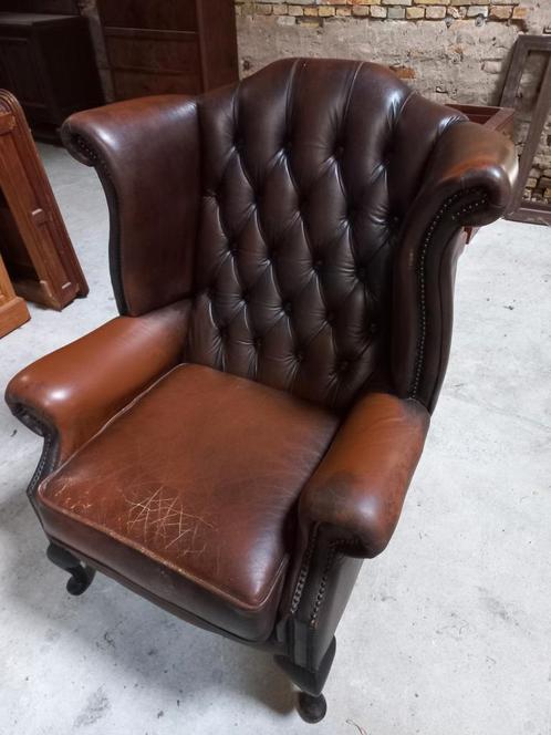 Chesterfield Fauteuil, Huis en Inrichting, Fauteuils, Gebruikt, Leer, 75 tot 100 cm, Ophalen