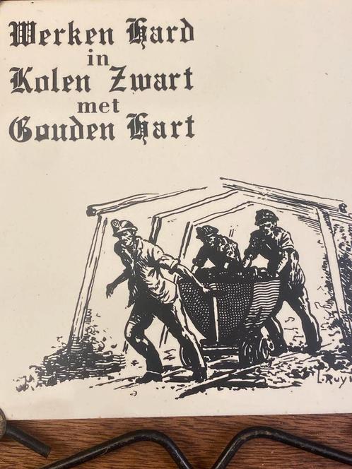 Antieke Tegel: Mijnwerkers met Gouden Hart in Frame. Decorat, Antiek en Kunst, Antiek | Wandborden en Tegels, Ophalen of Verzenden