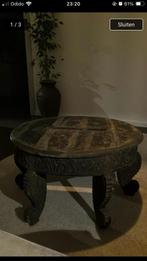 Unieke ronde salontafel Nepal oud hout, Huis en Inrichting, Tafels | Salontafels, Ophalen, Rond, 50 tot 100 cm, Zo goed als nieuw
