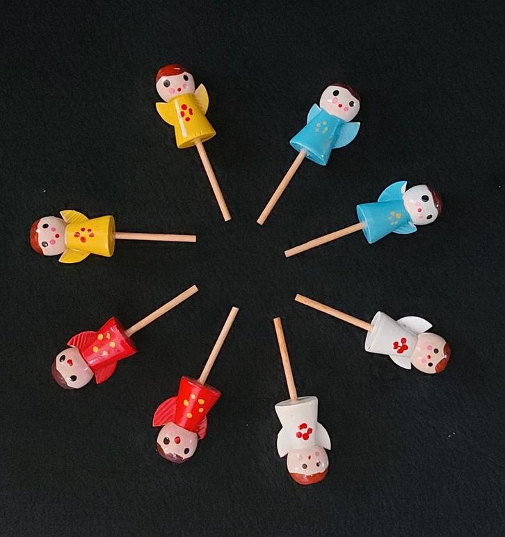 8x Vintage houten kaarsenhoudertjes engel..., Antiek en Kunst, Antiek | Overige Antiek, Ophalen of Verzenden