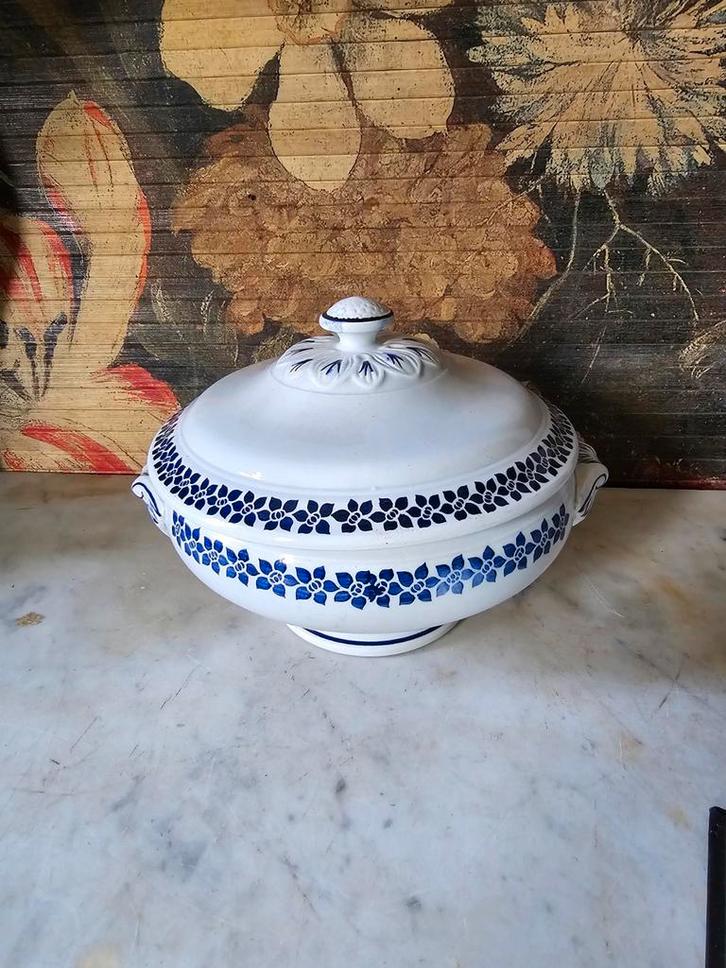 Antieke blauw witte terrine, Antiek en Kunst, Antiek | Servies los, Ophalen of Verzenden