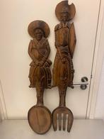 Vintage keuken decoratie houten don quichot panza lepel vork, Ophalen of Verzenden