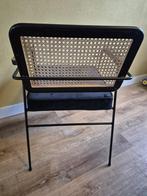 4 eetkamerstoelen vintage velours blauw zwart rotan webbing, Ophalen, Zwart, Zo goed als nieuw, Eén