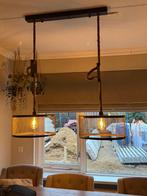 Industriële hanglamp met touw, in hoogte verstelbaar, Huis en Inrichting, Lampen | Wandlampen, Ophalen, Zo goed als nieuw, Metaal