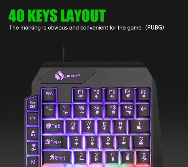 One Handed Usb Toetsenbord 35 +5 Toetsen Rgb Gaming keyboard, Computers en Software, Toetsenborden, Nieuw, Qwerty, Bedraad, Ergonomisch