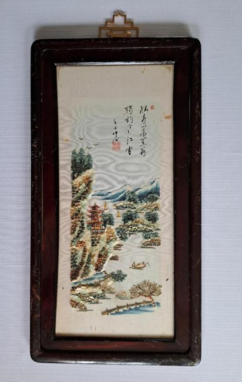 Oud gesign chinees schelpen schilderij houten frame jaren 30, Antiek en Kunst, Kunst | Schilderijen | Klassiek, Verzenden