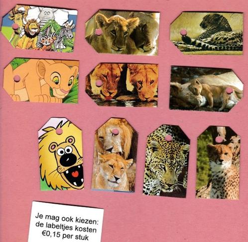 9530) leeuwen, tijgers, poema, leeuwenkoning; labeltjes, Verzamelen, Dierenverzamelingen, Zo goed als nieuw, Beeldje of Figuurtje