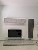 Tv meubel, Huis en Inrichting, Nieuw, 150 tot 200 cm, 25 tot 50 cm, Tv wandmeubel is strak grijs/antraciet in betonlook met melkglas