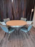 Retro Dinnerset Tafel + 5 Stoelen, Huis en Inrichting, Tafels | Eettafels, Ophalen, Gebruikt, 100 tot 150 cm, 50 tot 100 cm