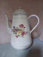 Antiek emaille koffiekan met chrysanten, Ophalen of Verzenden