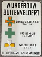 Emaille reclamebord wijkgebouw oranje groene wit gele kruis, Reclamebord, Ophalen of Verzenden