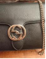 Zwarte Gucci Schoudertas met Ketting, Ophalen of Verzenden, Zo goed als nieuw, Leer, Guess