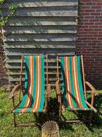 RETRO VINTAGE STRANDSTOEL 2 STUKS , PRIJS PER 2 € 100, Ophalen, Gebruikt, Hout, Verstelbaar