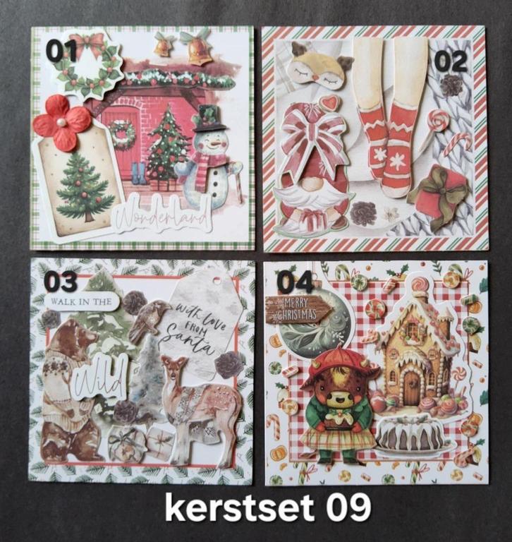 SET 09 Handgemaakte Kerstkaarten, Hobby en Vrije tijd, Kaarten | Zelfgemaakt, Nieuw, Kerst, Ophalen of Verzenden