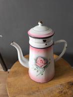 Franse brocante emaille koffiepot roze met filter, Ophalen of Verzenden