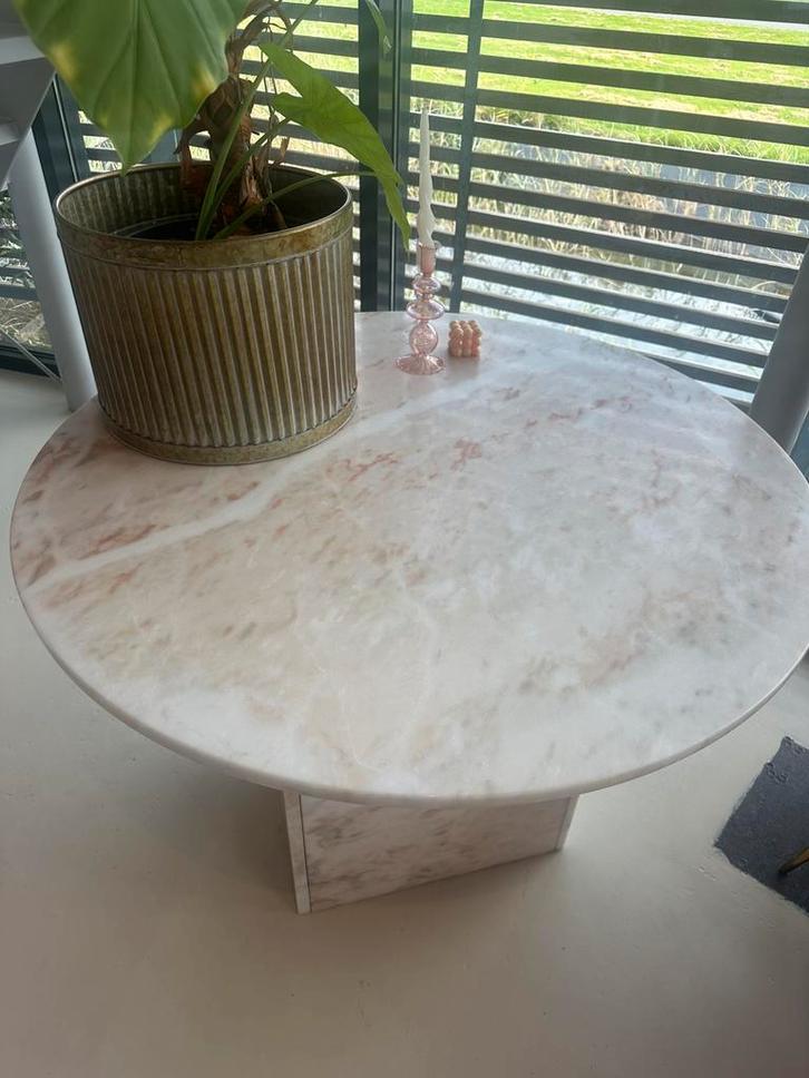 Massieve marmeren tafel – Rosa Aurora, Huis en Inrichting, Tafels | Eettafels, Gebruikt, 100 tot 150 cm, 100 tot 150 cm, Rond