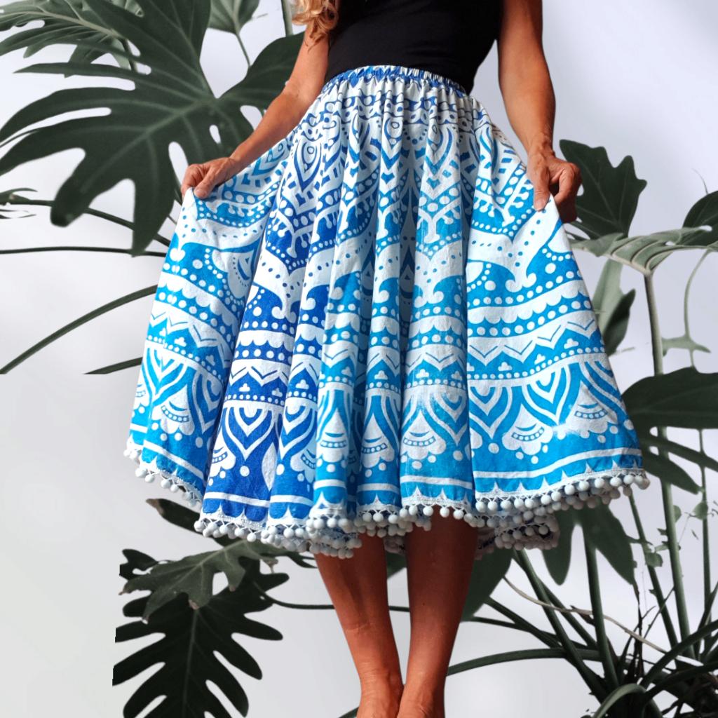 Blauw witte Ibiza boho rok hergebruikt materiaal handgemaakt, Kleding | Dames, Rokken, -, Blauw, -, Nieuw