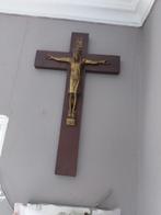 Mooi  kruis eikenhout .met koperen Jezus beeld, Antiek en Kunst, Ophalen of Verzenden