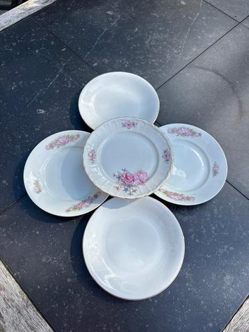 Porseleinen ontbijtborden roze bloem goud,vintage beschikbaar voor biedingen