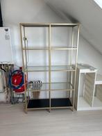 Gouden Boekenkast met Glazen Planken, Ophalen, Met plank(en), Minder dan 50 cm, 150 tot 200 cm