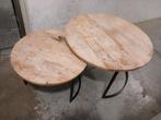 Set van 2 Mango Houten Bijzettafels, Ophalen, Minder dan 45 cm, Minder dan 55 cm, Rond