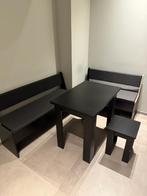Hoekbankgroep – 180 x 120 cm met tafel Zwart, Ophalen, Overige materialen, Gebruikt, 100 tot 150 cm