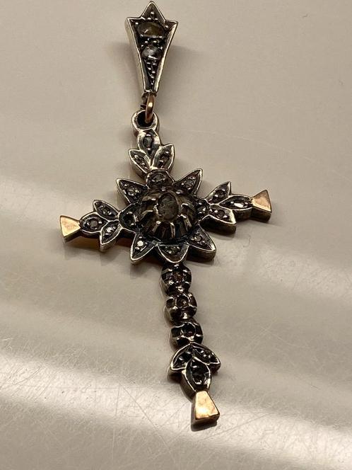 Victoriaanse kruis roosdiamanten zilver, Sieraden, Tassen en Uiterlijk, Antieke sieraden, Hanger, Zilver, Verzenden