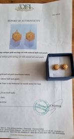 18- K geel goud Oorbellen Parels - Antiek 1880` s, Hangers, Verzenden, Zo goed als nieuw, Met edelsteen