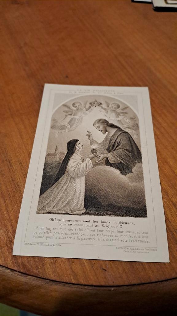 Oude religieuze prent - 1925, Franse brocante bidprent, Antiek en Kunst, Antiek | Religie, Ophalen of Verzenden