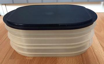 Tupperware stapel drie vleeswarendoos indigo blauw beschikbaar voor biedingen