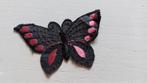 Oud Turmac zijdje, zwart met roze vlinder, 13 x 9 cm., Hobby en Vrije tijd, Naaien en Fournituren, Applicatie, Ophalen of Verzenden