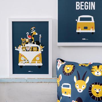 Kinderposter Muurposter Poster Safari donkerblauw ANNIDESIGN beschikbaar voor biedingen