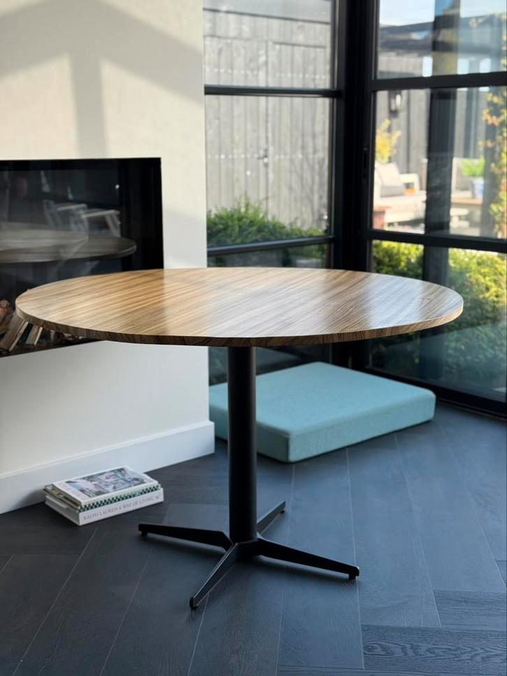 Massief zebrano houten ronde eettafel, Huis en Inrichting, Tafels | Eettafels, Zo goed als nieuw, 100 tot 150 cm, 100 tot 150 cm