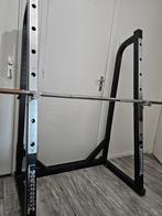 Squat en bechpress rek met halterstang incl. veerclips, Sport en Fitness, Ophalen, Zo goed als nieuw