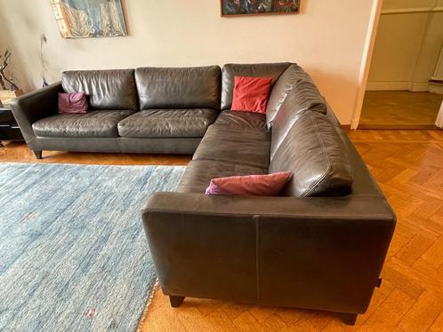 SUPER Hoekbank Machalke grijs leer 290x240x93 cm, ZIT GOED!, Huis en Inrichting, Banken | Complete zithoeken, Gebruikt, Hout, Leer