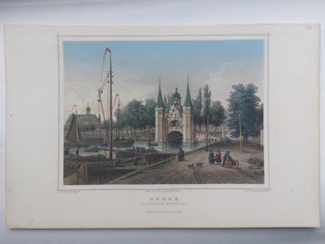 136 / Waterpoort te Sneek. Gekleurde staalgravure uit 1860 beschikbaar voor biedingen