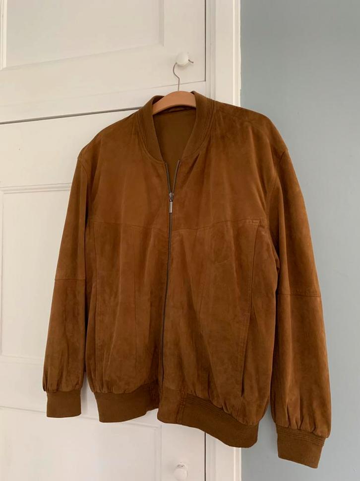 Leren suède vintage bomberjack C. Comberti camel maat L XL, Kleding | Heren, Jassen | Winter, Zo goed als nieuw, Maat 52/54 (L)
