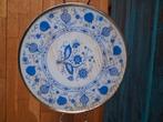 Vintage Dienblad met beige en blauw Bloemmotief, Ophalen of Verzenden, Gebruikt, Rond, Metaal