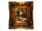 Schilderij haan / kippen pluimvee fraaie goudvergulde lijst, Antiek en Kunst, Kunst | Schilderijen | Klassiek, Ophalen of Verzenden