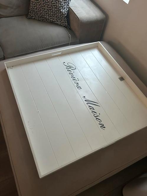 Hocker/ poef met Riviera Maison Dienblad 100x100, Huis en Inrichting, Woonaccessoires | Dienbladen, Zo goed als nieuw, Kunststof