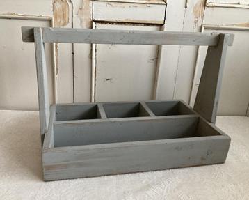 Brocante houten gereedschapskist - spijkerbak - vakkenbak beschikbaar voor biedingen