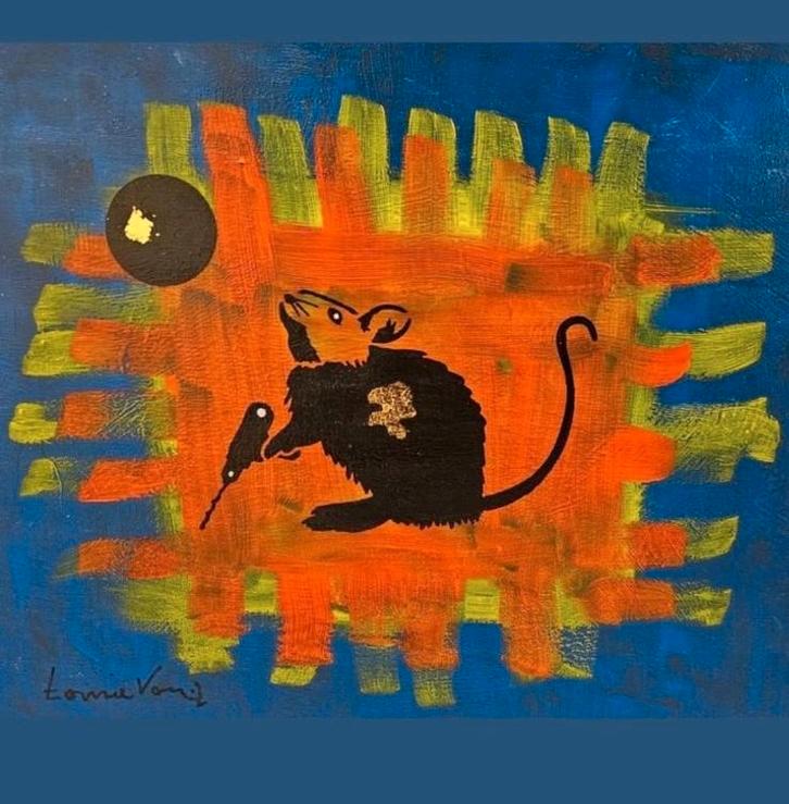 Tonnie Voorn compositie uit de serie Banksy, Antiek en Kunst, Kunst | Schilderijen | Modern, Ophalen of Verzenden